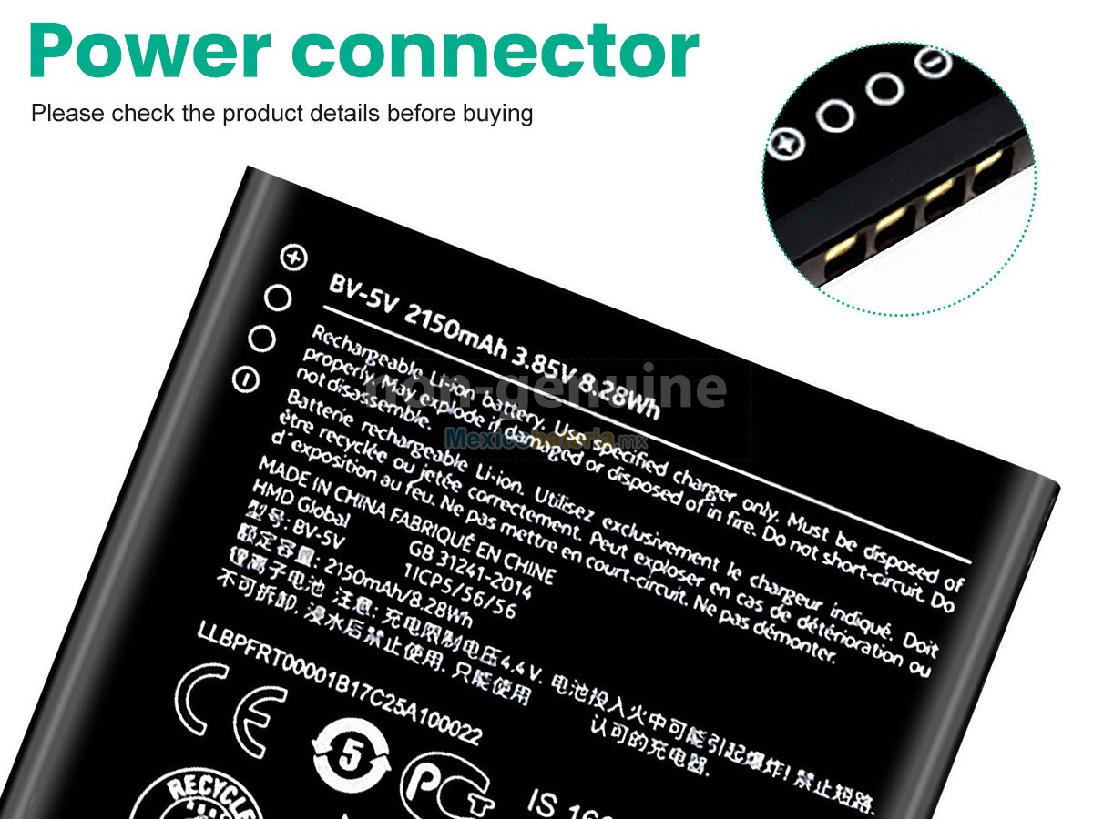 batería para Nokia BV-5V